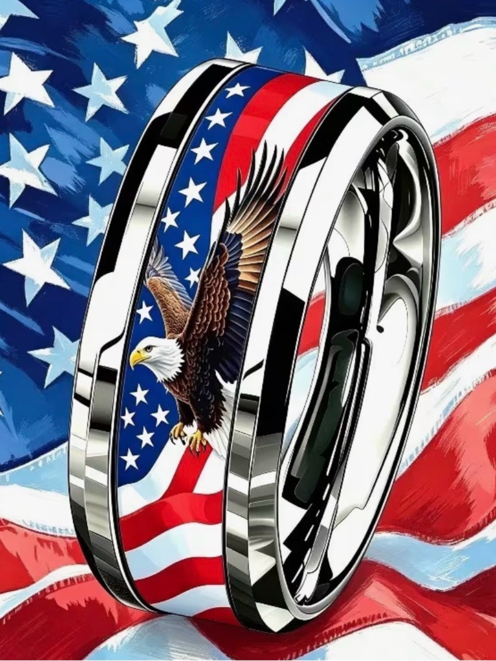 Patriotic American Flag Eagle Ring - Size 10 - Unisex